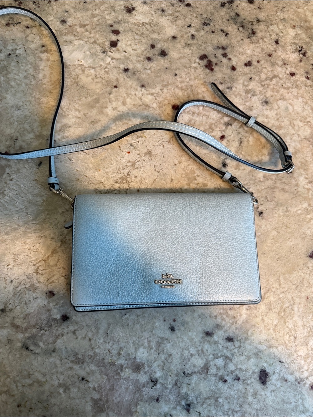 Coach Light Blue Pebbled Leather Crossbody Wallet